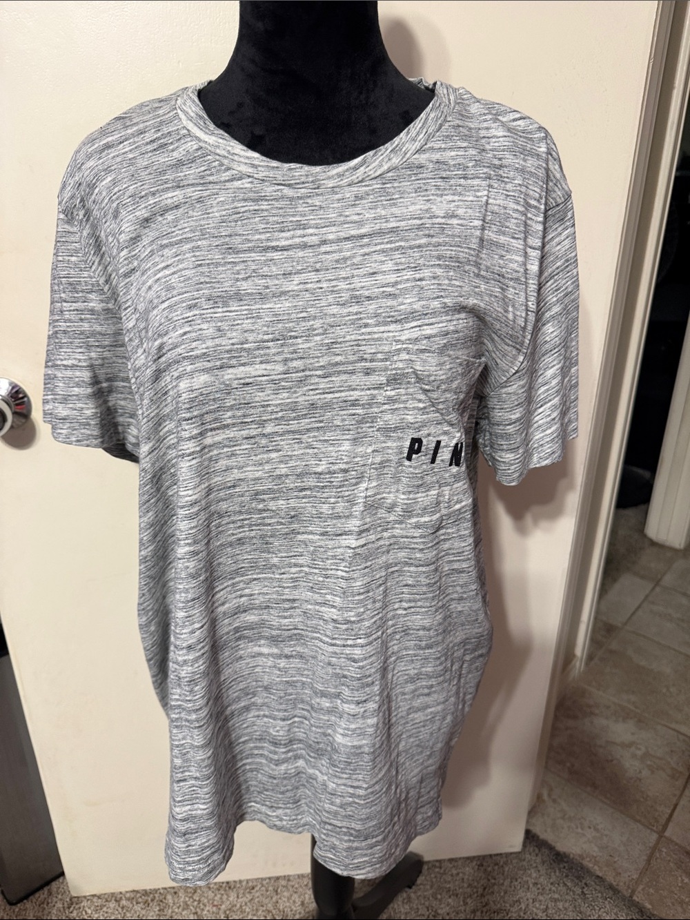 PINK Victoria's Secret Heather Gray Short Sleeve Pocket Tee